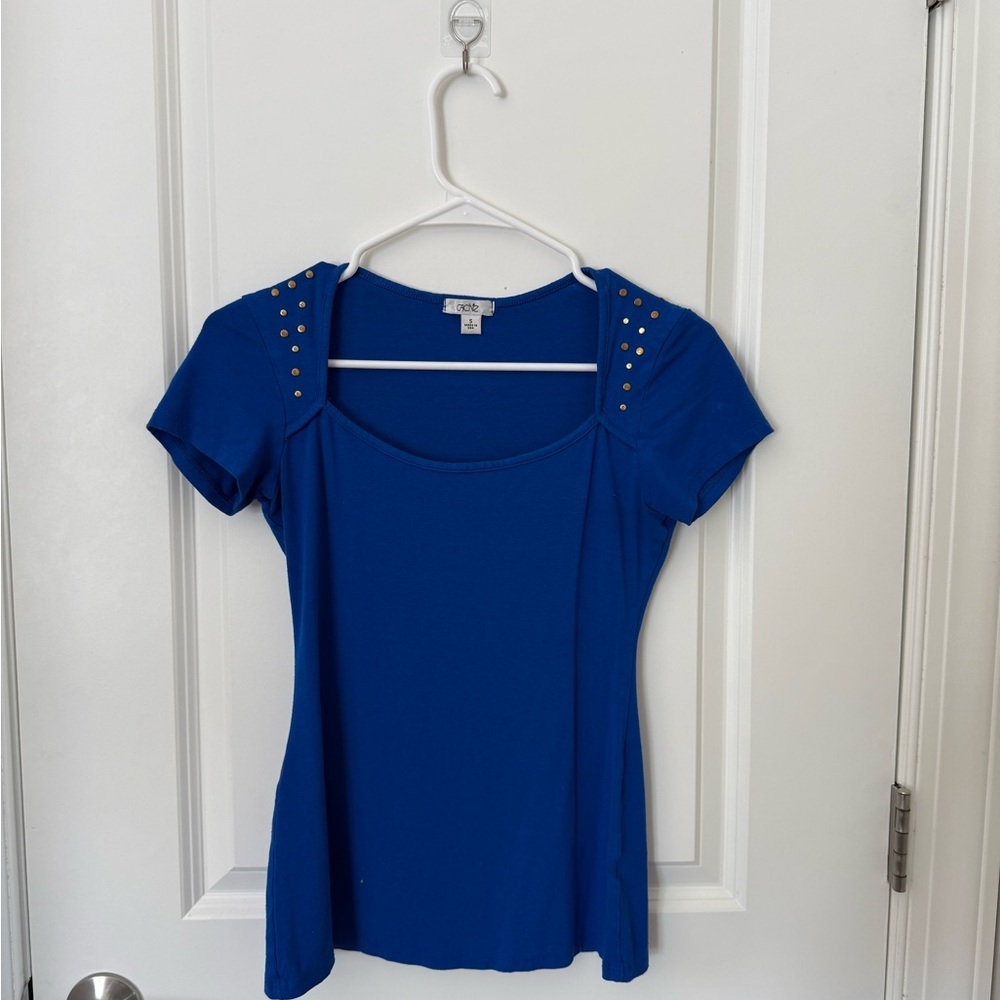 Cache Royal Blue Studded Short Sleeve Top